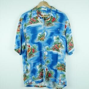 Vintage Large Hawaiian Shirt Hula Girl Pin Up Beach Tropical Resort Camp Surf